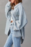 Damasco casual sólido patchwork gola aberta manga comprida jaqueta jeans regular