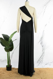 Черное сексуальное однотонное длинное платье с открытой спиной, асимметричным косым воротником, длинное платье, платья