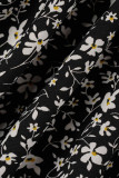 Moda preta casual estampa patchwork gola quadrada vestidos de manga comprida