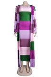 Green Casual Striped Patchwork Long Sleeve Two Pieces
