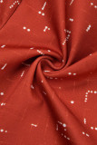 Mameluco flaco con cuello en O de patchwork con estampado casual rojo