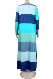 Blue Casual Striped Patchwork Long Sleeve Two Pieces