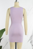Purple Sexy Solid Patchwork O Neck One Step Skirt Dresses