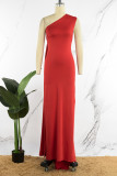 Красное сексуальное однотонное длинное платье с открытой спиной, асимметричным косым воротником, длинное платье, платья
