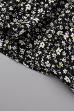 Robes noires à manches longues et col carré en patchwork imprimé décontracté à la mode