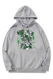Grå Casual Print Patchwork Hooded Collar Tops