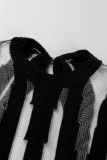 Vestidos de manga larga con cuello en O transparentes de patchwork sólido sexy negro