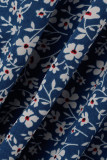 Robes à manches longues à col carré et imprimé décontracté à la mode bleue