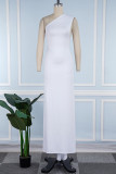 Vita sexiga solida rygglösa asymmetriska långa klänningar med sned krage