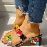 Colour Casual Patchwork Round Out Door Wedges Shoes
