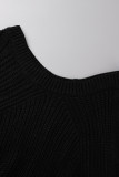 Black Fashion Casual Solid Hollowed Out O Neck Tops