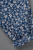 Blå Mode Casual Print Patchwork Långärmad Klänning med fyrkantig krage