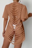 Camel Sexiga solida genomskinliga rygglösa badkläder Cover Up