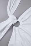 Белое сексуальное однотонное длинное платье с открытой спиной, асимметричным косым воротником, длинное платье, платья
