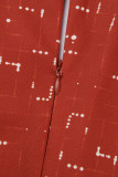 Mameluco flaco con cuello en O de patchwork con estampado casual rojo
