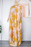 Yellow Casual Print Patchwork Half A Turtleneck Long Dress Dresses