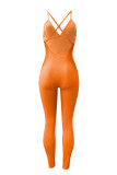 Orange Sexy Casual Solid Backless Spaghetti Strap Skinny Jumpsuits