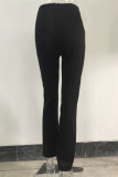 Schwarze, modische, lässige, solide Patchwork-Hose mit normaler hoher Taille