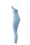 Blau Grau Sexy Casual Solid Backless Spaghetti Strap Skinny Jumpsuits