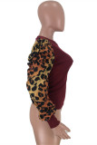 Blue Fashion Casual Print Leopard Patchwork O Neck Tops