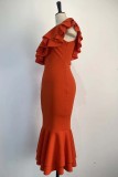 Красное сексуальное торжественное вечернее платье в стиле пэчворк с открытой спиной и косым воротником Платья