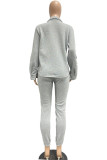 Coffee Casual Solid Cardigan Pants Turndown Collar Long Sleeve Two Pieces