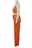 Tangerine Casual Solid Patchwork O Neck Sleeveless Two Pieces