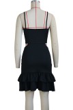 Black Sexy Casual Solid Spaghetti Strap Wrapped Skirt Dresses