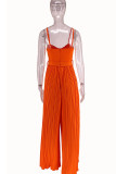 Red Sexy Solid Patchwork Fold Spaghetti Strap Straight Jumpsuits