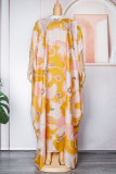 Yellow Casual Print Patchwork Half A Turtleneck Long Dress Dresses