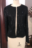 Pink Fashion Solid Sequins Patchwork O Neck Outerwear