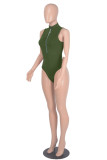 Армейский зеленый модный сексуальный однотонный облегающий комбинезон на молнии с воротником в стиле пэчворк
