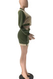 Khaki Casual Solid Patchwork Buckle Cardigan Collar Long Sleeve Two Pieces