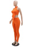 Orange Sexy Casual Solid Backless Asymmetrical Halter Sleeveless Two Pieces