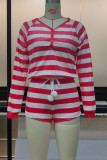 Red White Casual Living Print Patchwork O Neck Long Sleeve Two Pieces