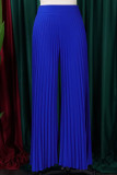 Pantalones de color sólido rectos de cintura alta con pliegues de retazos sólidos casuales azules