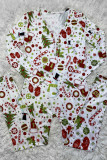 Macacão skinny de festa sexy branco com estampa de patchwork Papai Noel decote em V