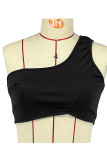 Black Sexy Sportswear Solid Patchwork Slit Oblique Collar Sleeveless Two Pieces