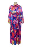 Rose Purple Casual Print Basic O Neck Long Sleeve Dresses (Subject To The Actual Object)