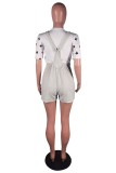 Sky Blue Casual Solid Patchwork Backless Spaghetti Strap Regular Romper (Without Vest)