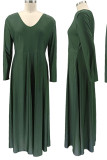 Ink Green Casual Elegant Solid Patchwork V Neck A Line Plus Size Dresses