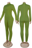 Grön Sexig Solid Patchwork Zipper O Neck Skinny Jumpsuits
