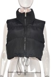 White Casual Solid Patchwork Mandarin Collar Outerwear