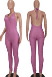 Pink Sexy Solid Patchwork Spaghetti Strap Skinny Jumpsuits