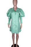 Светло-зеленое уличное однотонное платье-рубашка с отложным воротником и пряжкой в ​​стиле пэчворк Платья Платья