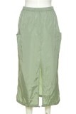 Зеленая повседневная сплошная однотонная юбка в стиле пэчворк с высокой талией