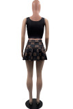 Brown Casual Sportswear Print Patchwork U Neck Sleeveless Two Pieces