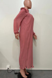 Vestidos retos retos com dobra em o decote em patchwork rosa casual rosa