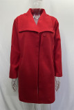 Prendas de abrigo con cuello vuelto de patchwork sólido casual rojo