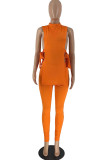 Оранжевая мода Повседневная сплошная повязка с разрезом Половина водолазки без рукавов Две части